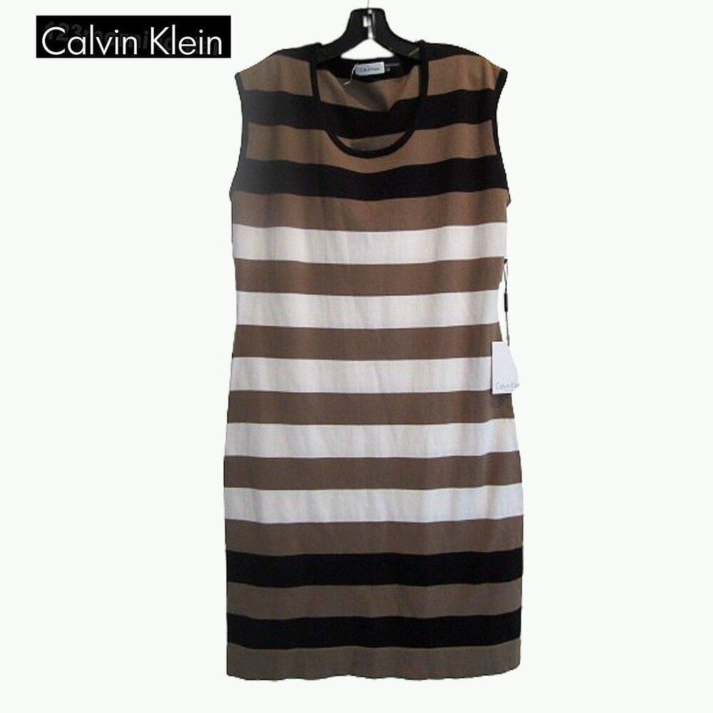 Calvin Klein NWT Awning Stripe Sleeveless Knit Dress M | Minimalist Cotton Blend
